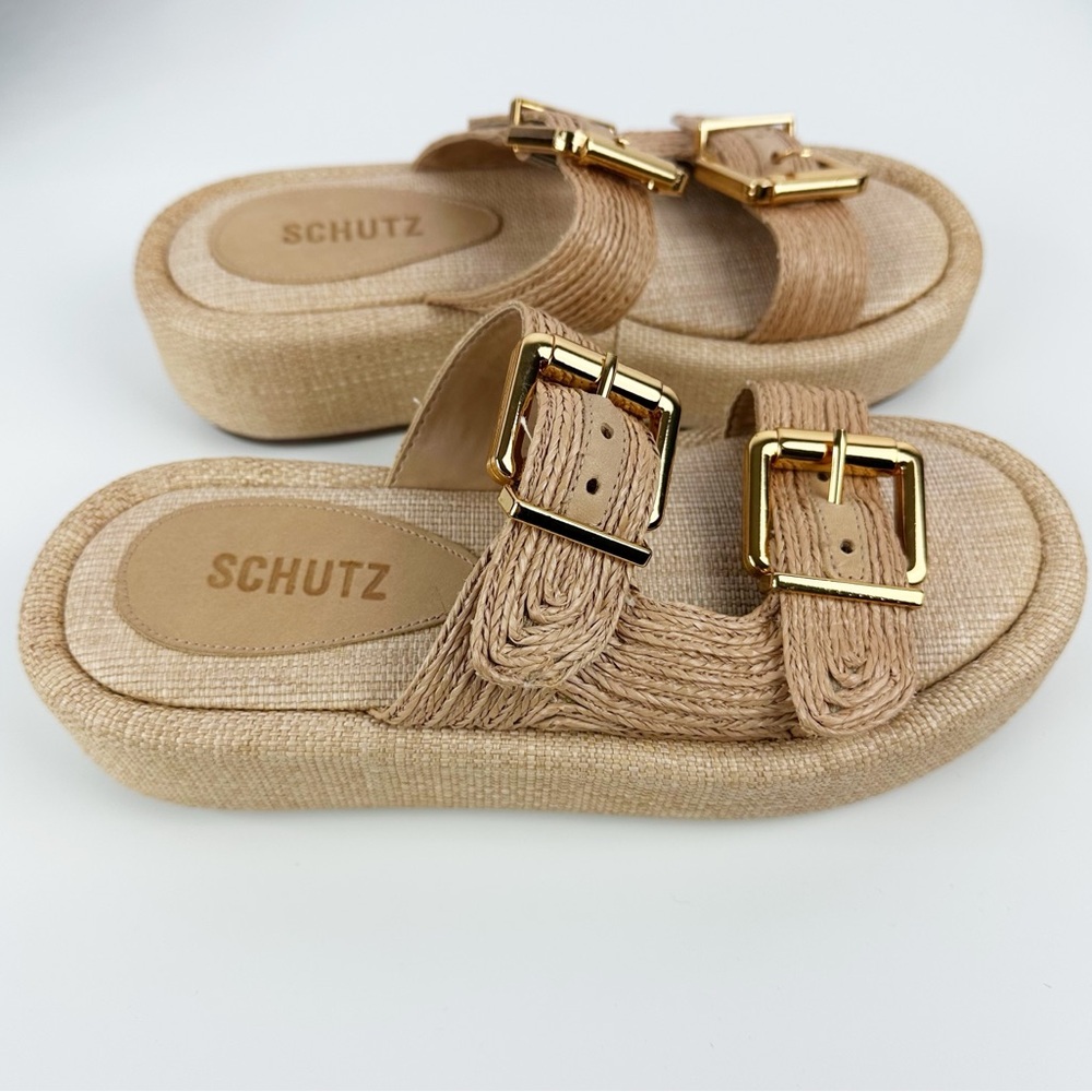 SCHUTZ Raffia Platform Slide Sandals - Picture 3 of 9